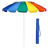 GIANTEX 243 cm Ombrellone da Spiaggia con Palo Alluminio Centrale, Protezione Solare e Pioggia,...