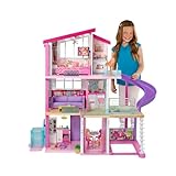 Barbie Casa dei Sogni, Casa a 3 Piani con 8 Stanze, Ascensore e Piscina con Scivolo, Oltre 60 Accessori,...