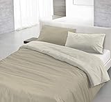 Italian Bed Linen Natural Color Parure Copripiumino con Sacco e Federe, 100% Cotone, Tortora/Panna,...