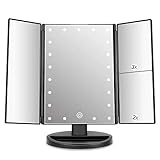 DEWEISN Specchio Trucco con 21 LEDs, Specchio di Vanity Trifold Ruota di 180° Ingrandimento 1x / 2x / 3x...