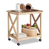 Relaxdays Carrello Portavivande Cucina, Legno di Noce Carrellino con Ruote Piano in Vetro, 63x66,5x38 cm,...