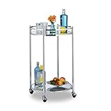 Relaxdays Carrello da Cucina Rotondo, Portavivande con 2 Ripiani a Specchio, Acciaio, con Rotelle, 75 x...