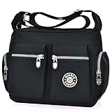 Borsa casual da donna, multi tasca, usabile a bandoliera, a tracolla o a mano, MB-0708, Nero