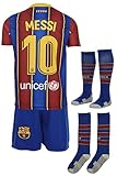 Barcelona Messi 2019/2020 - Maglia e pantaloncini con calze, per bambini e ragazzi, taglia 128