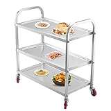 BuoQua Altezza 90cm Carrello Portavivande Professionale con 3 Ripiani capacità 150kg Carrello da Cucina...