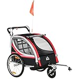 HOMCOM Rimorchio Bici per Bambini Passeggino, Design 2 in 1 con Freno, Cintura a 5 Punti e Tasche...