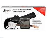 Squier by Fender Stratocaster Beginner Guitar Pack, tastiera in alloro, nera, con gig bag, ampli,...