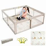 Mloong 150x150x68cm Box Bambini con Materassino, Recinto per Bambini, Box Neonato con Morbida...