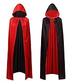 Mantello per costume di Halloween - rosso e nero - mantello con cappuccio per bambini e adulti - donne e...