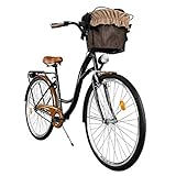 Milord. Comfort Bike con Cesto, Bicicletta da Città Donna, 1 velocità, Marrone - Nero, 28'