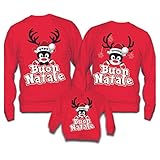 Set Tris di Felpe Famiglia Natale Rosse Maglie Natalizie per papà Mamma Bambino Maglione con Renne Elfi...