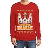 Shirtgeil Maglione Brutto di Natale per Lui - Go Jesus It's Your Birthday Felpa da Uomo Medium Rosso