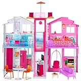 Barbie - La Casa a 3 piani, playset con ascensore e altalena, mobili e accessori inclusi, chiudibile per...