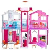 Barbie - La Casa a 3 piani, playset con ascensore e altalena, mobili e accessori inclusi, chiudibile per...